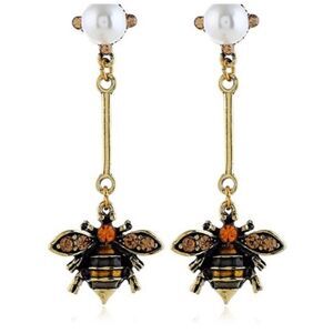 🐝 Betsey Johnson NEW stunning bumblebee & pearl drop dangle earrings 🐝